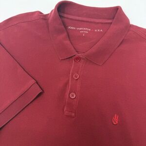 John Varvatos USA Mens Large Burgundy Peace Sign Polo Shirt K2693C15 Red Cotton